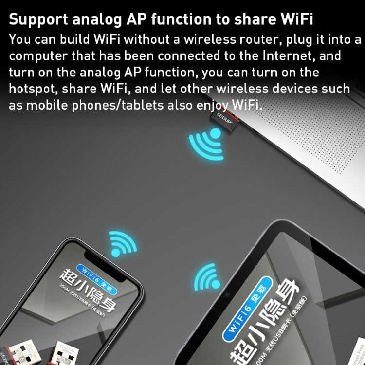 Edup EP-A300 USB Network Card High Speed Adapter 300Mbps WiFi6 USB Adapter Wireless Transmitter Receiver