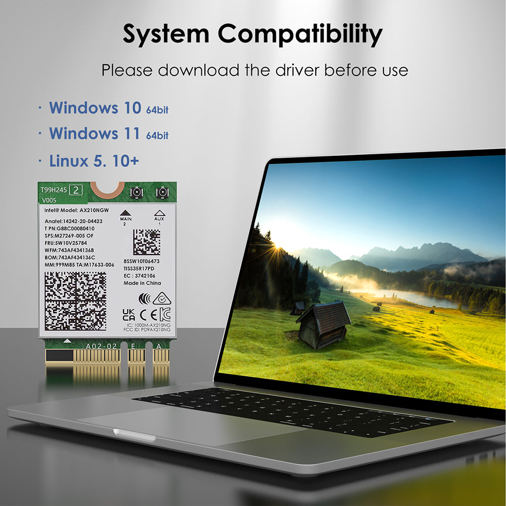 Uniqkart WS-WN675X3M-A Blutooth 5.2 5400Mbps Network Adapter 2.4GHz / 5GHz / 6GHz Tri-Band Wi-Fi 6E Network Card Module for Laptop