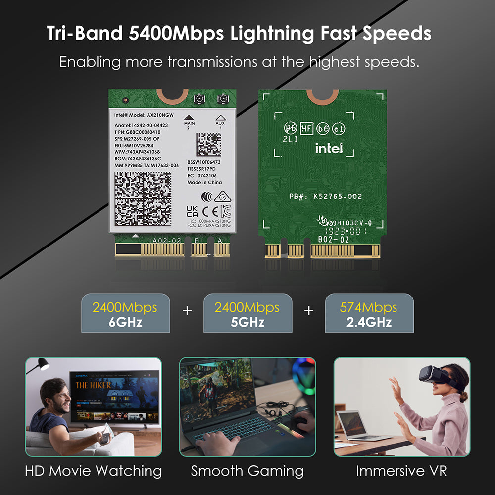 Uniqkart WS-WN675X3M-A Blutooth 5.2 5400Mbps Network Adapter 2.4GHz / 5GHz / 6GHz Tri-Band Wi-Fi 6E Network Card Module for Laptop