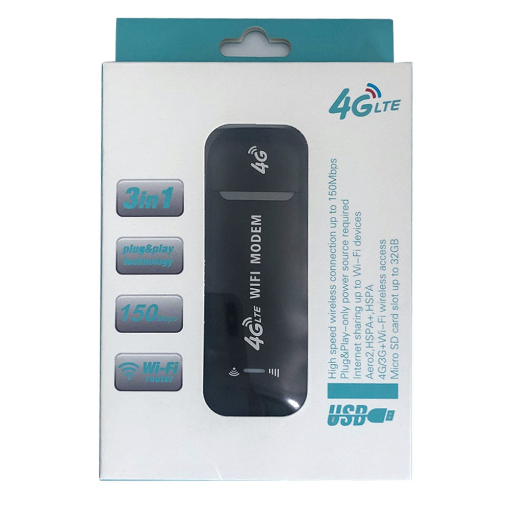 4G LTE B1 / B3 / B5 USB Modem WiFi Dongle 150Mbps Mini Mobile WiFi Hotspot Router - Black
