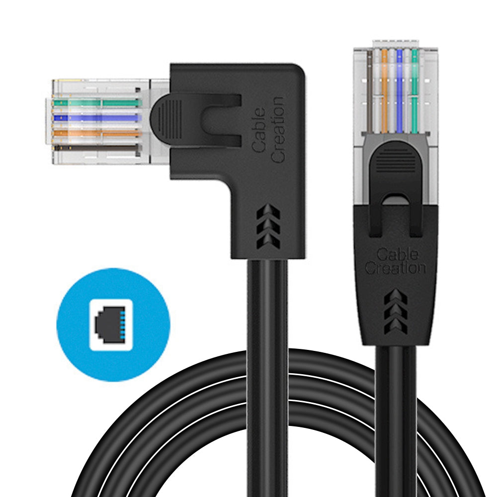 Cablecreation 3m Cat6 Ethernet Cable 90 Degree Gigabit LAN Cable 10Gbps RJ45 Connector Internet Network Patch Cord - Left Angle