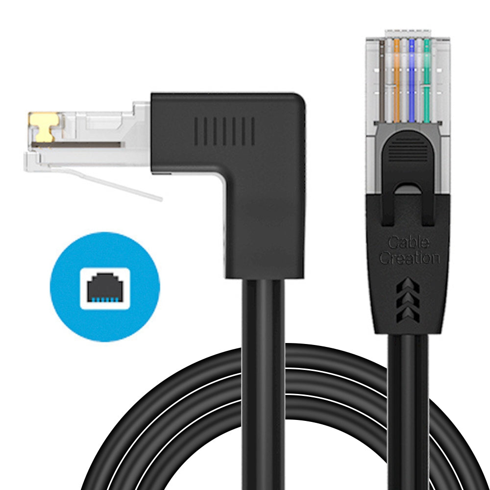 Cablecreation 3m Cat6 Ethernet Cable 90 Degree Gigabit LAN Cable 10Gbps RJ45 Connector Internet Network Patch Cord - Up Angle