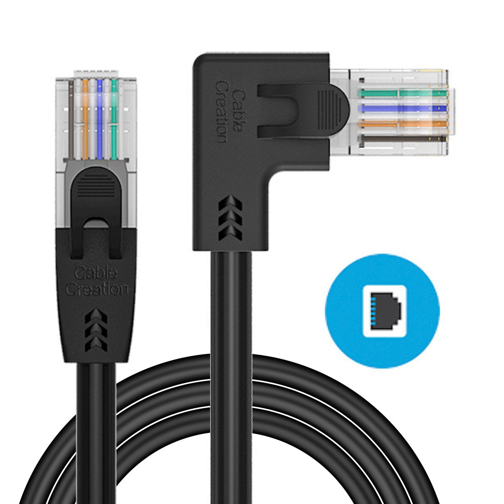 Cablecreation 3m Cat6 Ethernet Cable 90 Degree Gigabit LAN Cable 10Gbps RJ45 Connector Internet Network Patch Cord - Right Angle