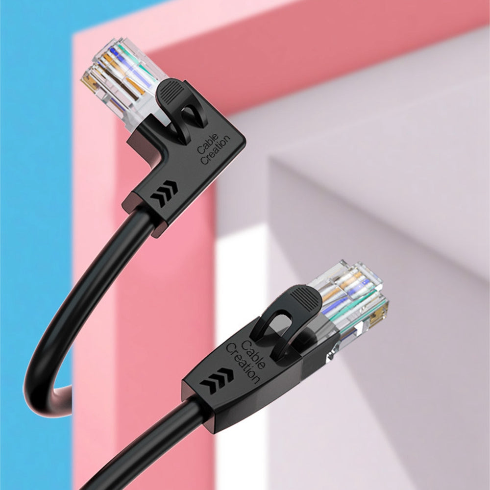 Cablecreation 3m Cat6 Ethernet Cable 90 Degree Gigabit LAN Cable 10Gbps RJ45 Connector Internet Network Patch Cord - Right Angle