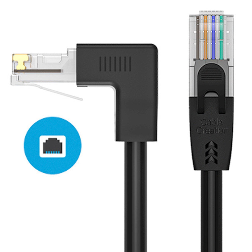 Cablecreation 1m Elbow Design Network Wire, Cat6 Ethernet Cable Gigabit LAN Cable 10Gbps RJ45 Connector Internet Patch Cord - Up Angle