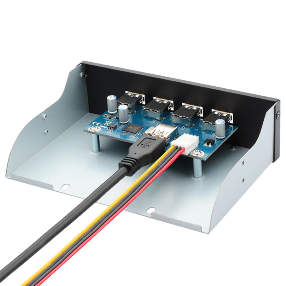 5.25 Inch 4-port USB3.0 Hub Front Panel Adapter Cable Extension Board for Computer Case - Black