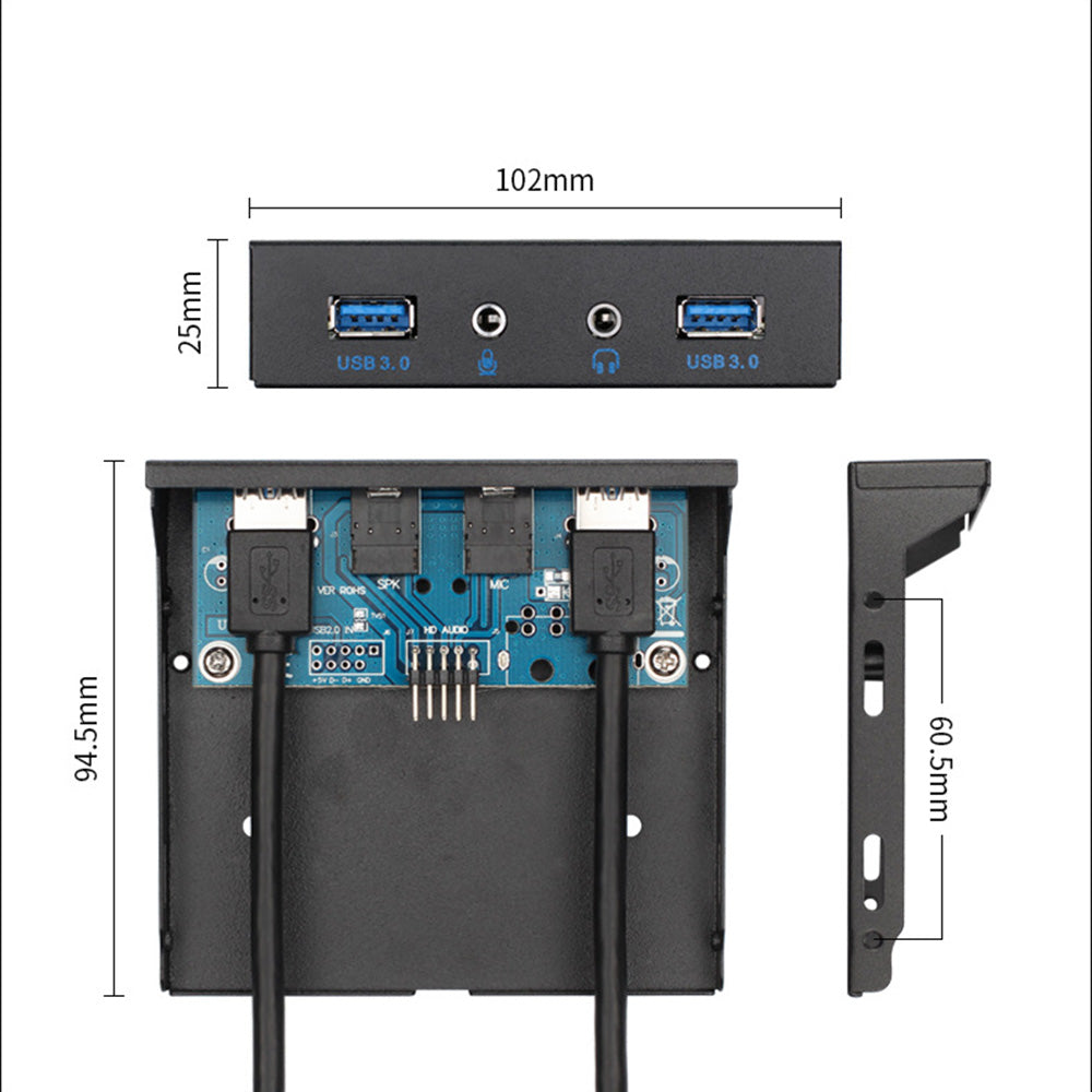 3.5 Inch 2-port USB 3.0 Front Panel with HD Audio Microphone Ports for Computer Case (0.6m)