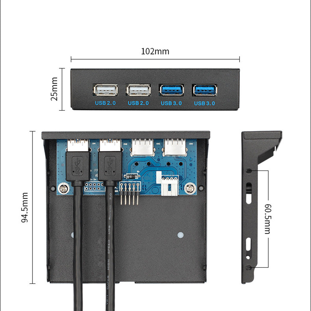 3.5 Inch Front Panel 2-port USB 3.0 2-port USB 2.0 Adapter Expansion Board for DIY Computer Case