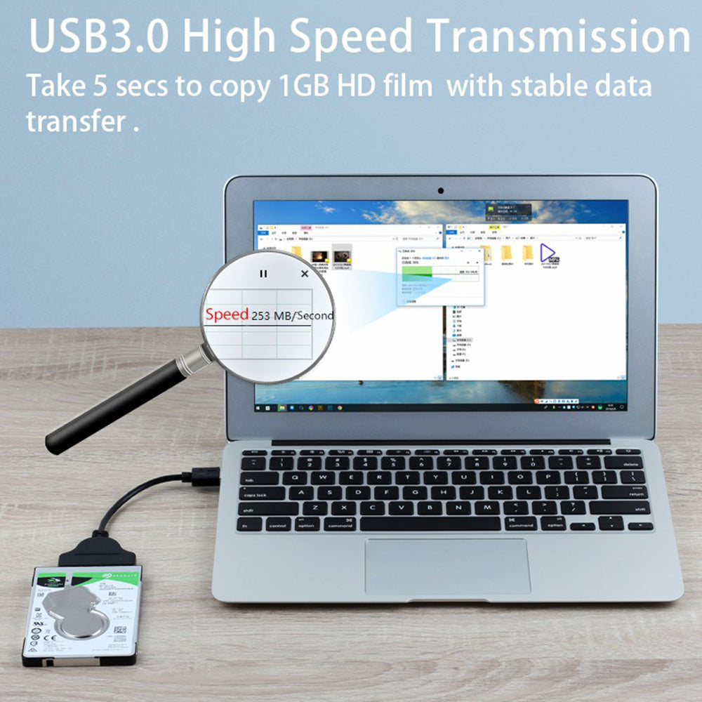 USB 3.0 to Sata 22-pin Adapter Cable Nickel-plated Connector Cord for 2.5 Inch HDD SSD (0.15m) - Black