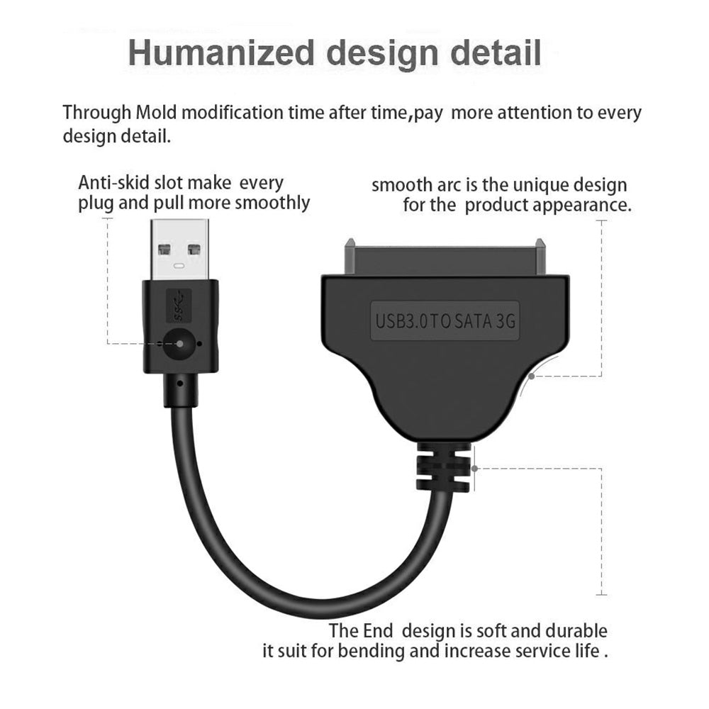 USB 3.0 to Sata 22-pin Adapter Cable Nickel-plated Connector Cord for 2.5 Inch HDD SSD (0.15m) - Black