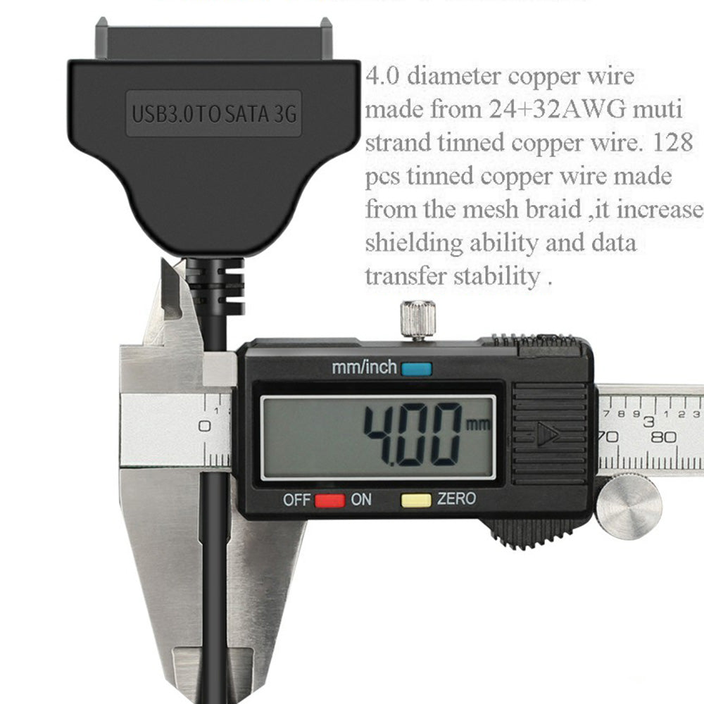 USB 3.0 to Sata 22-pin Adapter Cable Nickel-plated Connector Cord for 2.5 Inch HDD SSD (0.15m) - Black