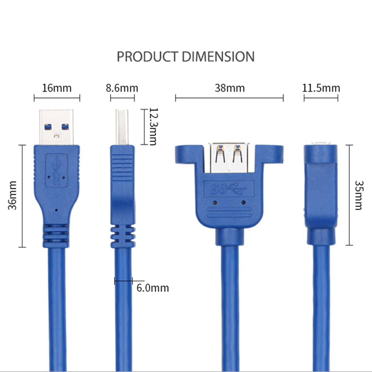 1.5m USB 3.0 Male to Female Extension Cable with Panel Mount Screw Hole Lock Connector Computer Adapter Cable