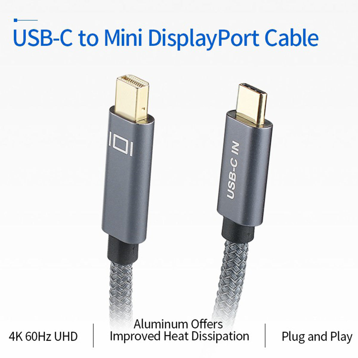 4K 60Hz USB C to Mini DisplayPort Cable Converter Gold-plated Braided Cable for MacBook 12/Samsung Galaxy S8 S9 S10 Note 10 (2m)