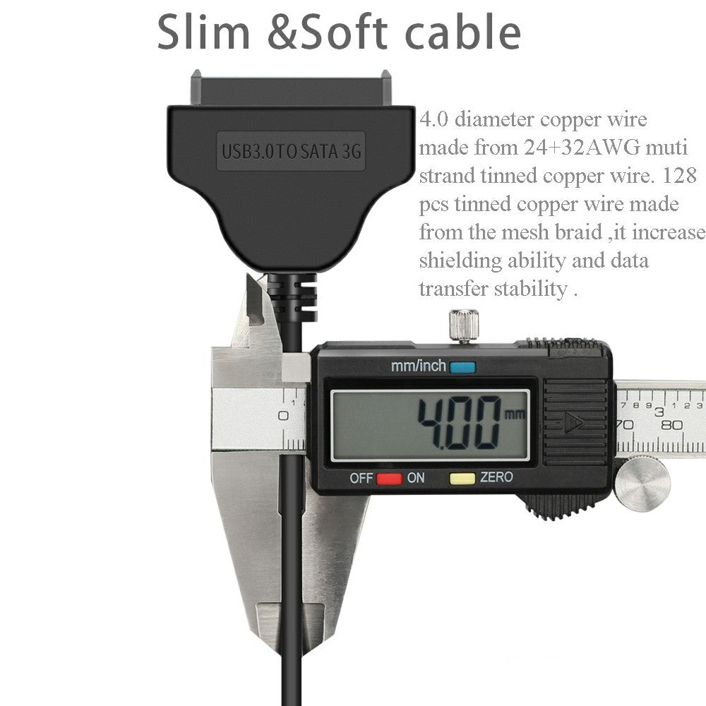 USB3.0+USB2.0 to SATA7+15 Adapter Cable Gold-plated Converter Cord for 2.5-inch HDD SSD (0.15m) - Black