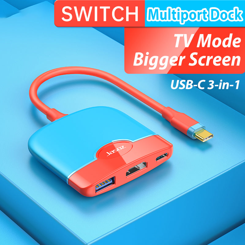 JASOZ H106 3-in-1 Type-C Hub HDMI PD USB3.0 Adapter Dock Station for Nintend Switch - Red