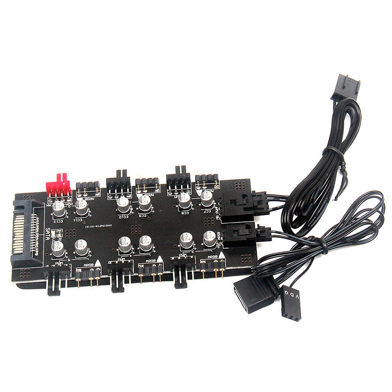 Computer Motherboard SATA 1 to 6 PWM / ARGB Hub 4-Pin Fan Hub 5V 3-Pin RGB Converter