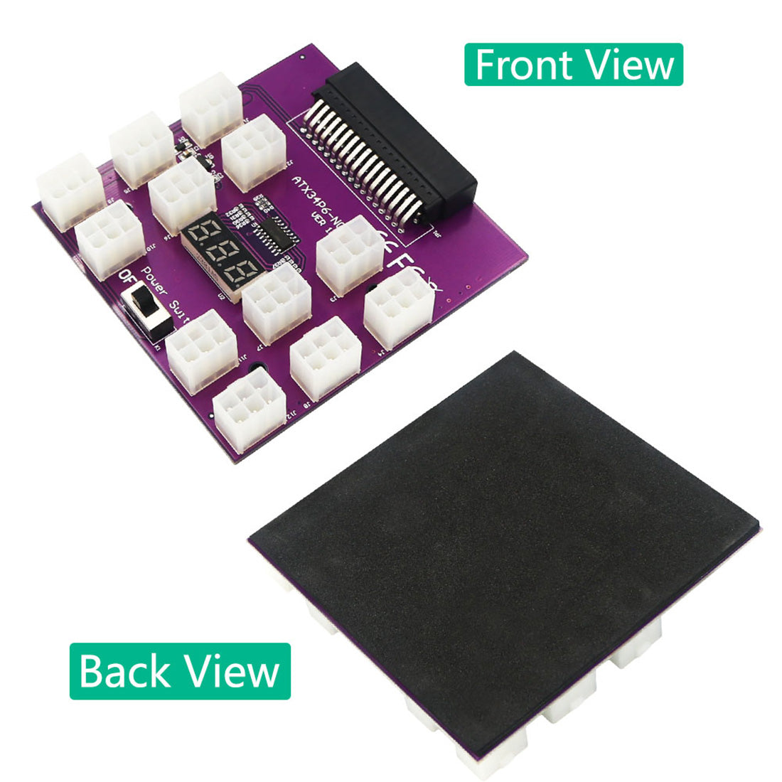 Power Breakout Board Adapter 12-port 12V PSU Server Breakout Board with 12 ATX 6-pin Power Connector/LED Display