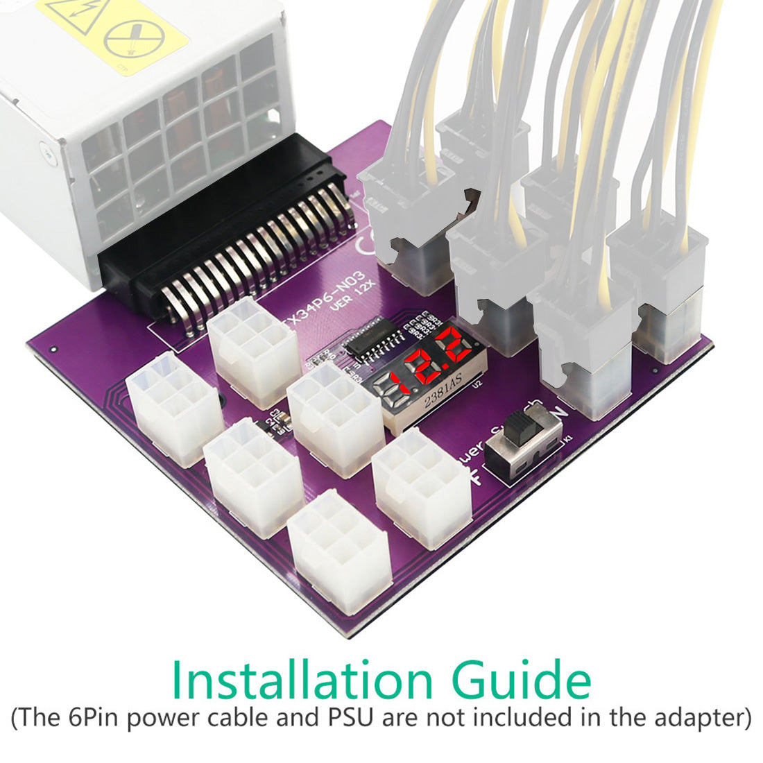 Power Breakout Board Adapter 12-port 12V PSU Server Breakout Board with 12 ATX 6-pin Power Connector/LED Display