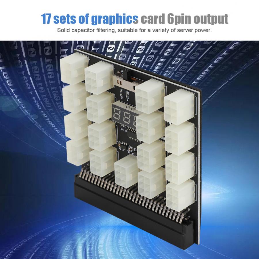PCI-E 12V 64-pin to 17x6-pin Power Server Board Adapter Breakout Board with LED Display for HP 1200W 750W PSU Server