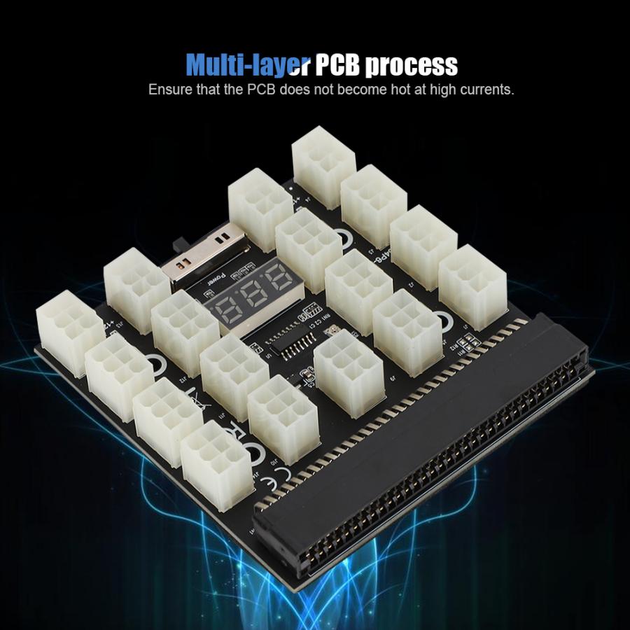 PCI-E 12V 64-pin to 17x6-pin Power Server Board Adapter Breakout Board with LED Display for HP 1200W 750W PSU Server