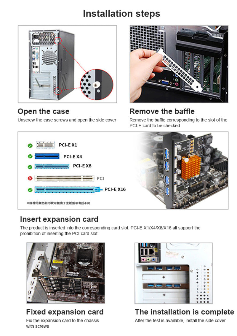 7-port USB 3.0 PCI-E Expansion Card Adapter USB 3.0 Hub External Controller PCI Express Card