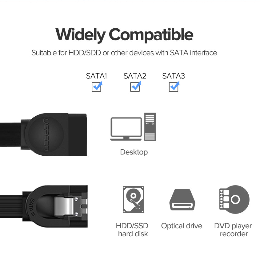 Uniqkart 30797 0.5m SATA III Cable Straight to 90-Degree Right Angle 6Gbps SATA 3.0 Cord with Locking Latch for HDD/SSD/CD and DVD Drives