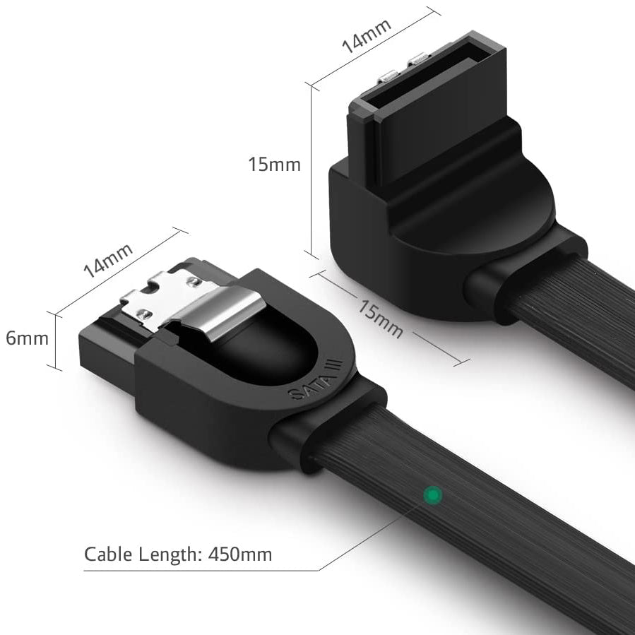Uniqkart 30797 0.5m SATA III Cable Straight to 90-Degree Right Angle 6Gbps SATA 3.0 Cord with Locking Latch for HDD/SSD/CD and DVD Drives