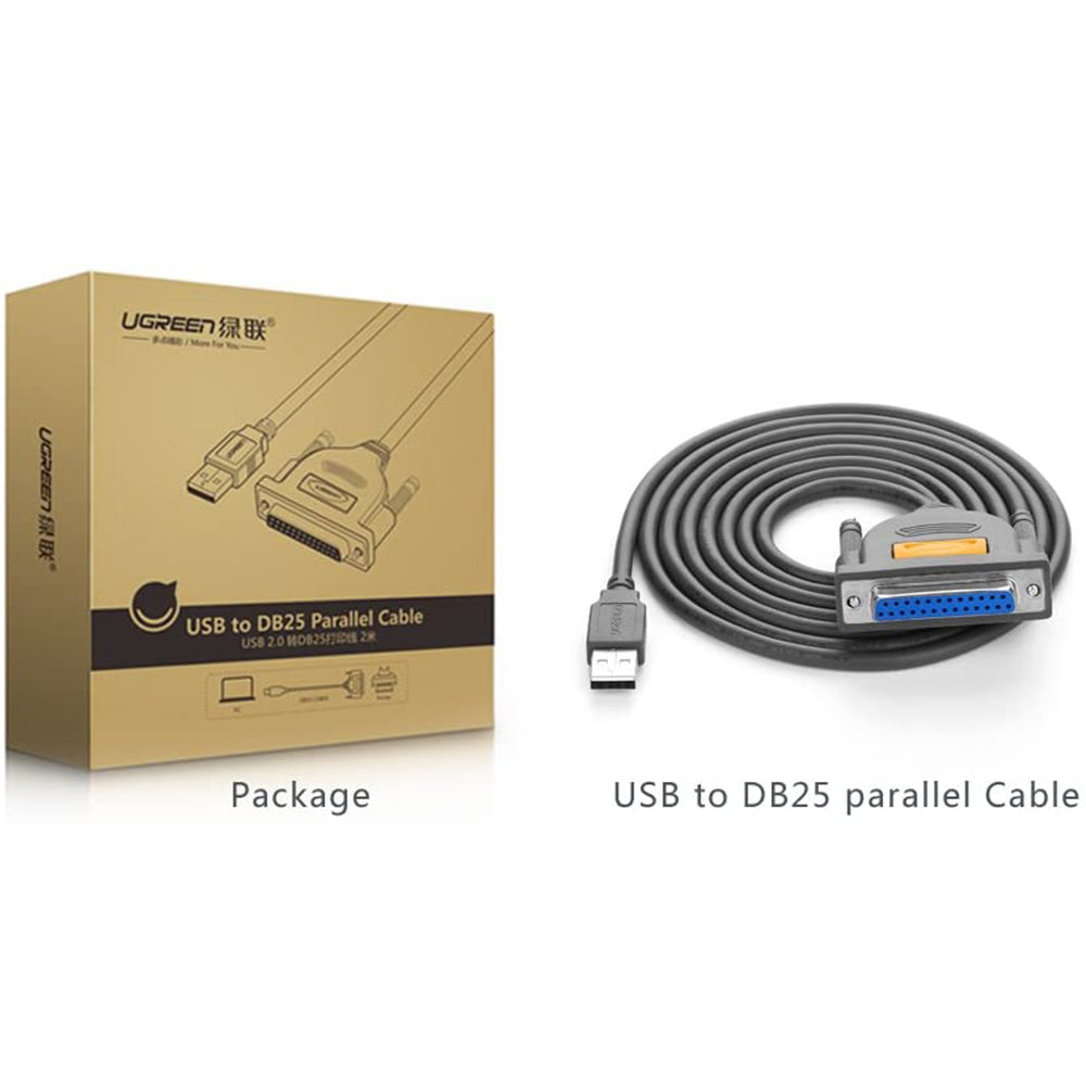 Uniqkart 2m USB to DB25 Parallel Printer Cable Adapter for Laptop Desktop PC Support Windows Mac OS Linux