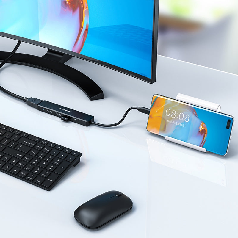 Uniqkart CM070 USB-C Hub 5 in 1 USB C to 2 USB2.0+HD+USB3.0+60W PD Charging Docking Station USB-C Splitter Hub