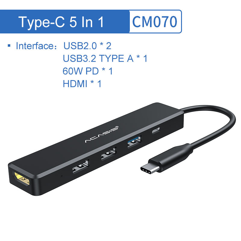 Uniqkart CM070 USB-C Hub 5 in 1 USB C to 2 USB2.0+HD+USB3.0+60W PD Charging Docking Station USB-C Splitter Hub