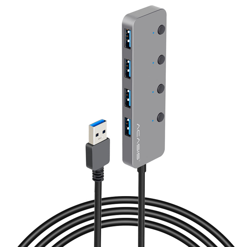 HS080S 1.2m Portable USB Hub USB3.0 to 4 USB3.0 Hub Adapter with Buttons Multi-Port Splitter Data Transfer Support 5Gbps High-Speed Transmission