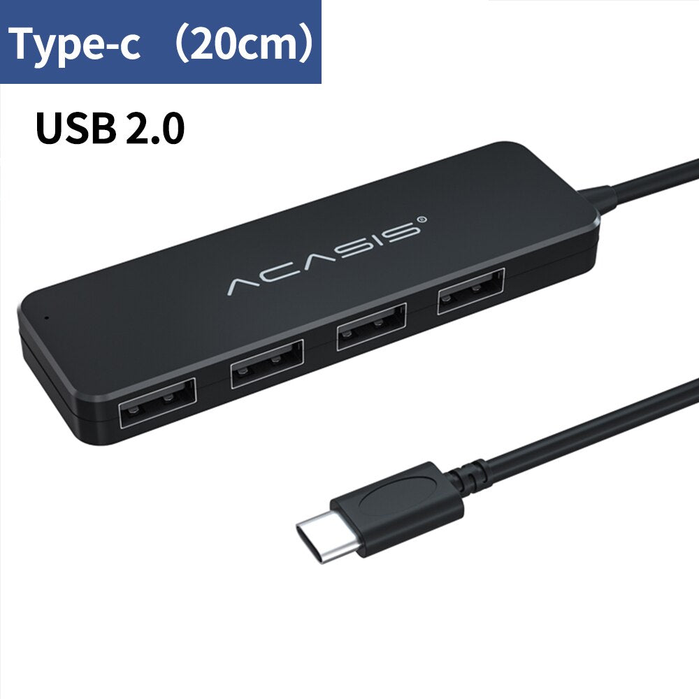 Uniqkart AC2-L42 0.2m Type-C to 4 USB2.0 Hub Adapter Multi-Port USB-C Hub Portable Type-C Splitter Converter 480Mbps Data Transfer
