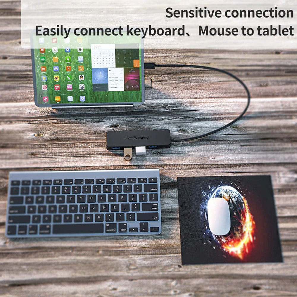 Uniqkart AC2-L42 0.2m Type-C to 4 USB2.0 Hub Adapter Multi-Port USB-C Hub Portable Type-C Splitter Converter 480Mbps Data Transfer