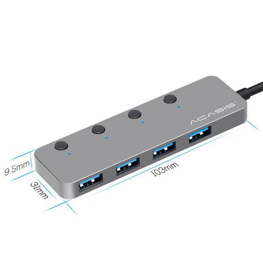 Uniqkart HS080S 0.3m USB to 4 USB Hub Multi-Port USB3.0 Hub Adapter with Buttons Portable Splitter High-Speed 5Gbps Data Transfer
