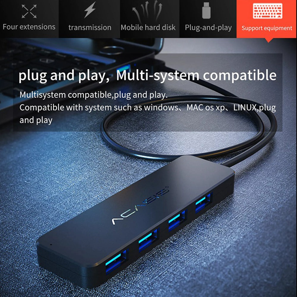 Uniqkart AB3-L46 0.6m Cable 4 Ports USB3.0 5Gbps High Speed Transmission USB Hub Splitter