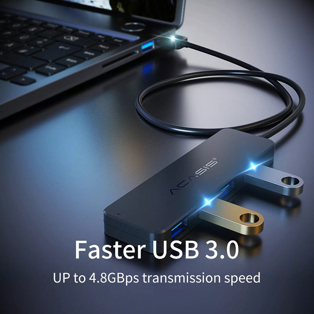 Uniqkart AB3-L42 0.2m Cable 4 Ports USB3.0 Splitter Computer Laptop 5Gbps High Speed Transmission USB Hub