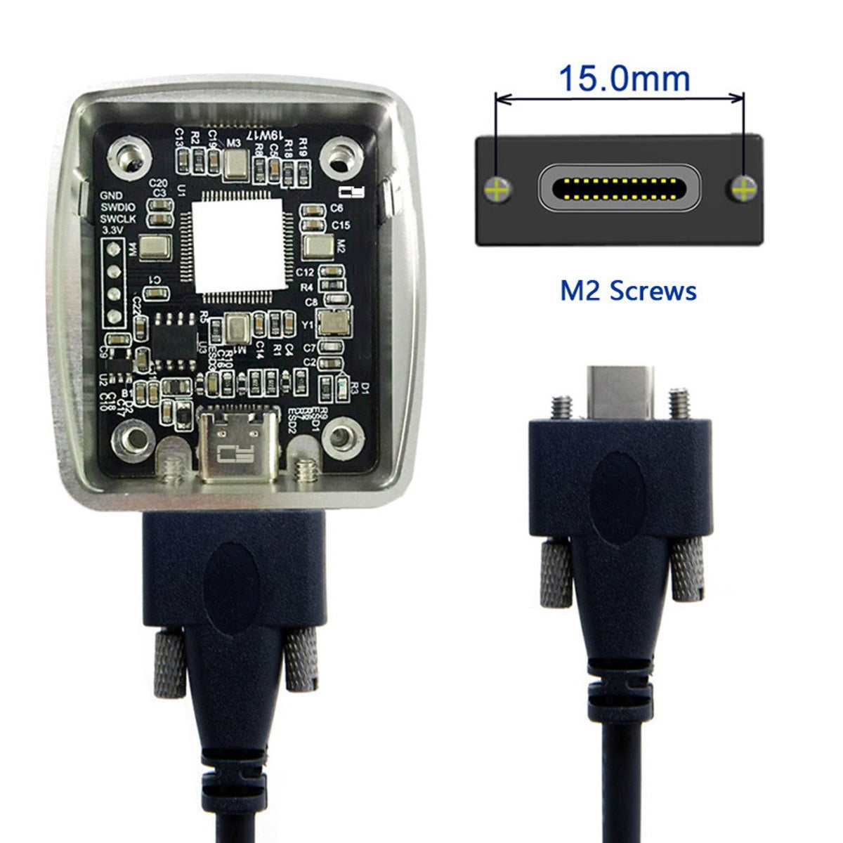 UC-046-3M USB 3.1 Type-C Panel Mount Dual Screw Locking 3m USB-C 10Gbps Data Cable (M2 Screw)