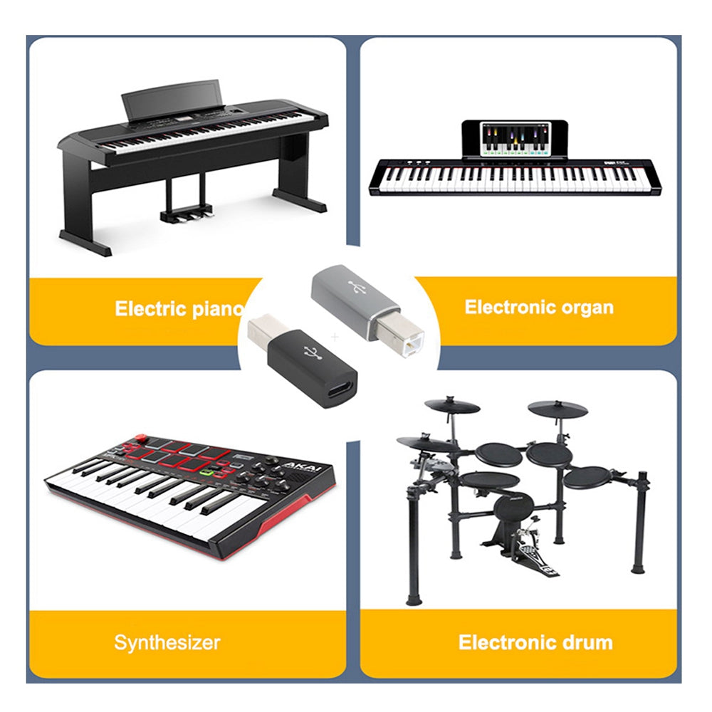 UC-163 2Pcs USB-C Female to USB-B Male Adapters Converter (Grey+Black)