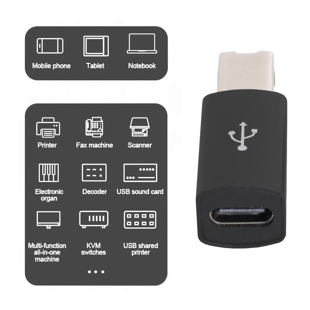 UC-163 2Pcs USB-C Female to USB-B Male Adapters Converter (Grey+Black)