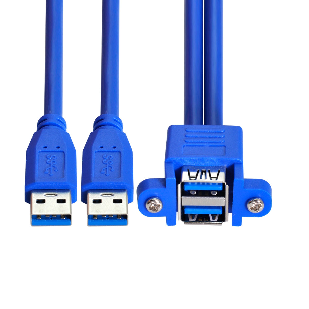 U3-104 50cm Dual USB 3.0 Male to Stackable Dual USB Female Extension Cable with Screw Panel Mount Holes