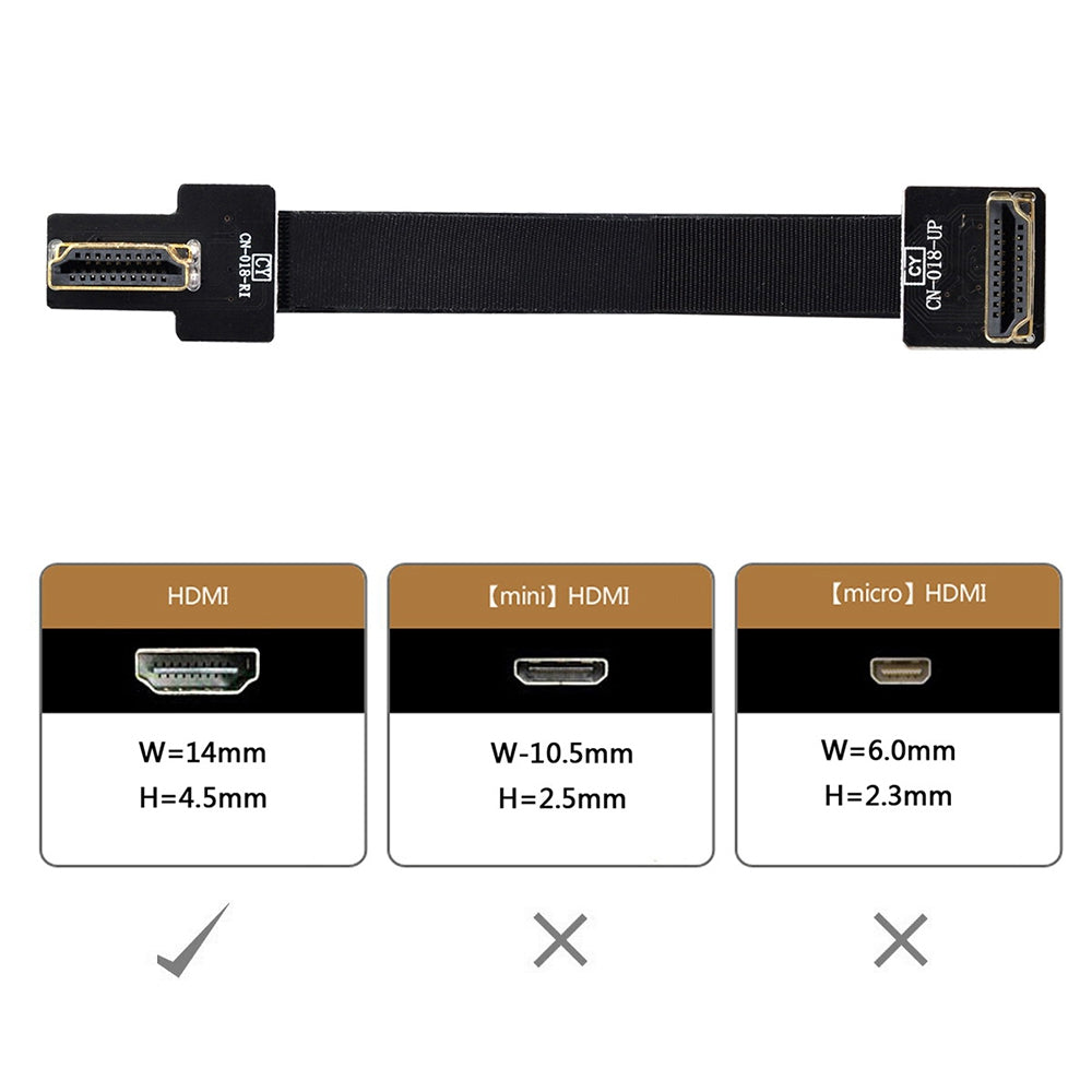 HD-206-RU-0.2M CN-018-RI/CN-018-UP/CN-019-0.2M Up Angled to Right Angled FPV HDMI Type A Male to HDMI Male HDTV FPC Flat Cable