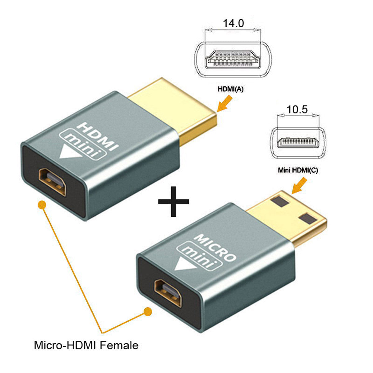 HD-018 2PCS Compatible Micro HDMI Female to Mini Male and HDMI 1.4 Male Adapter 4K 60hz