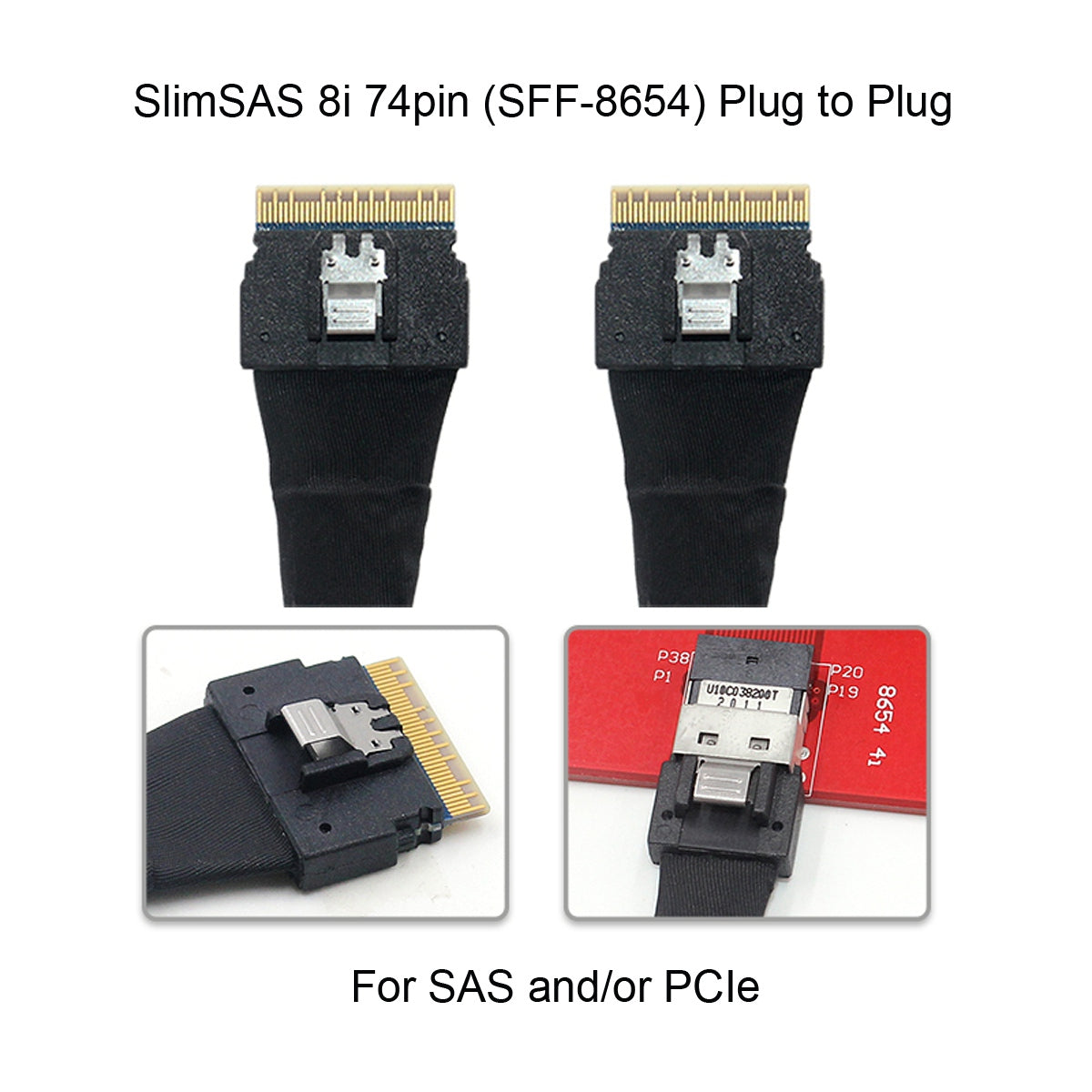 SF-028 0.5m PCI-E Slim Line SAS 4.0 SFF-8654 8i 74Pin Host to SFF-8654 Slim SAS Target Cable