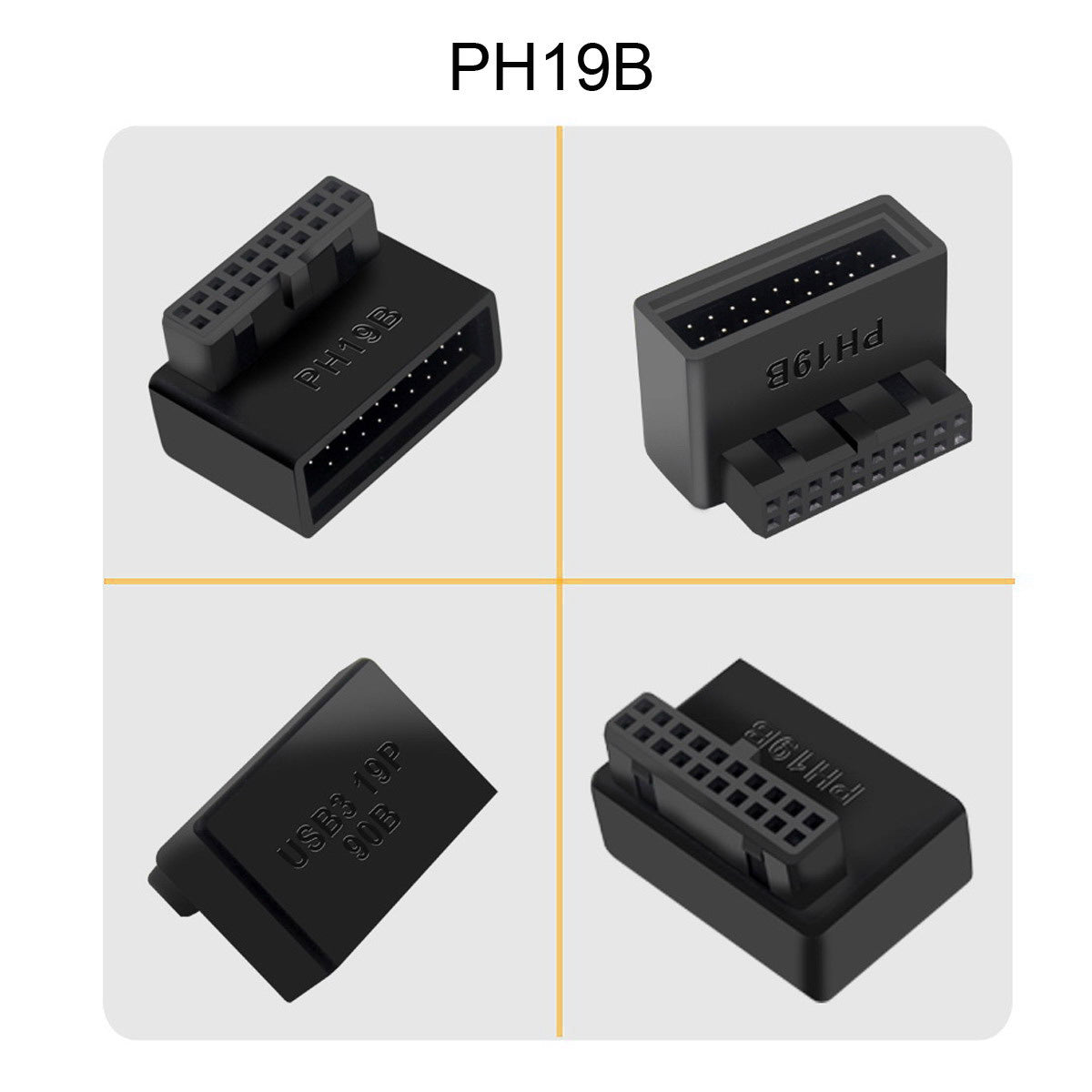 U3-091 PH19A+PH19B 2Pcs USB 3.0 20Pin Male to Female Extension Adapter Up and Down Angled 90 Degree Overmold Converter