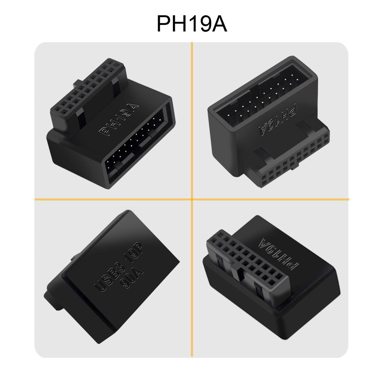 U3-091 PH19A+PH19B 2Pcs USB 3.0 20Pin Male to Female Extension Adapter Up and Down Angled 90 Degree Overmold Converter