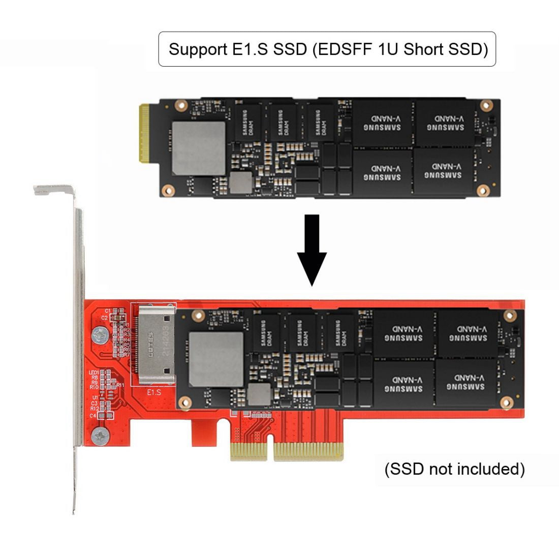 SF-036 PCI-E 4X Host Adapter to NVMe Ruler 1U GEN-Z EDSFF Short SSD E1.S Carrier Adapter with Bracket