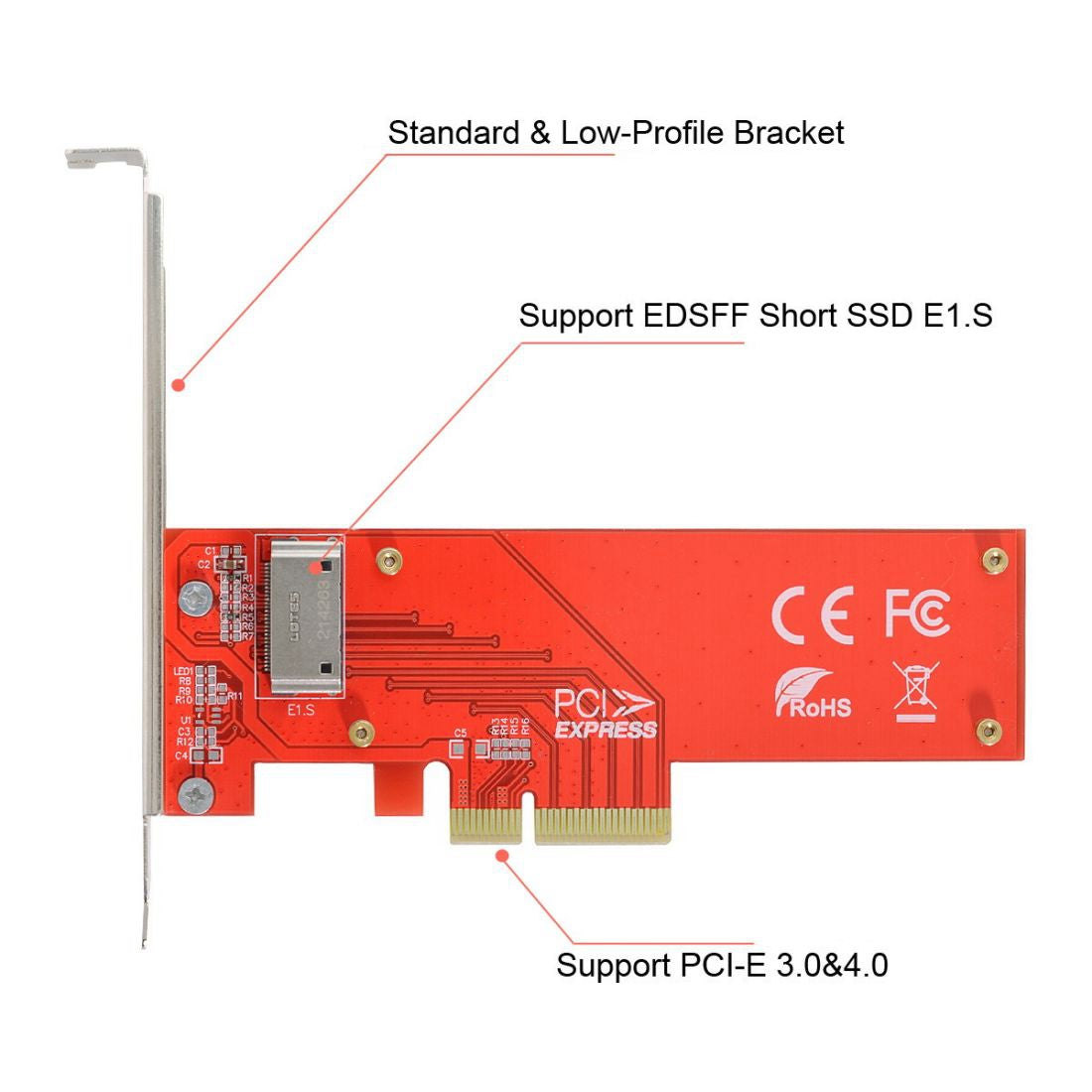 SF-036 PCI-E 4X Host Adapter to NVMe Ruler 1U GEN-Z EDSFF Short SSD E1.S Carrier Adapter with Bracket