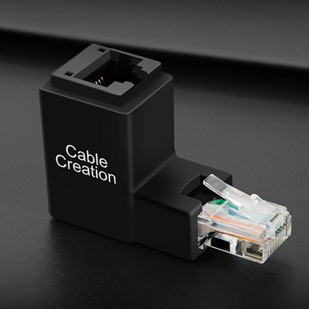 Cablecreation CL0101 90 Degrees RJ45 Adapter Male to Female Right Angle Ethernet Socket Network Cable Connector