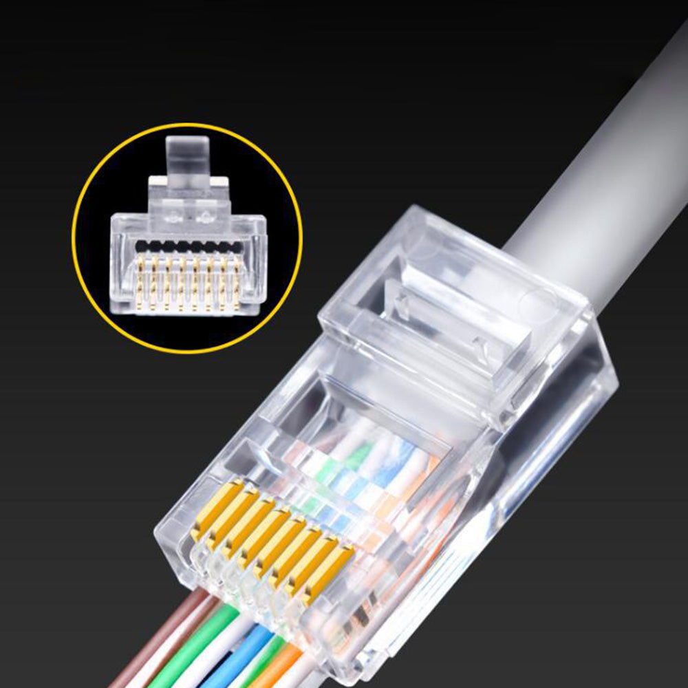 Uniqkart 100PCS RJ45 8P8C Cat6 Ends Cat 6 Crystal Connectors Heads Ethernet Cable Crimp Unshielded Pure Copper Gold-Plated Network Plugs