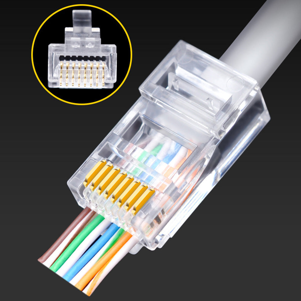 100PCS RJ45 Ethernet Cable 8P8C Cat5 Ends Crystal Connectors Heads Crimp Unshielded Cat 5 Network Line End Clips Plugs